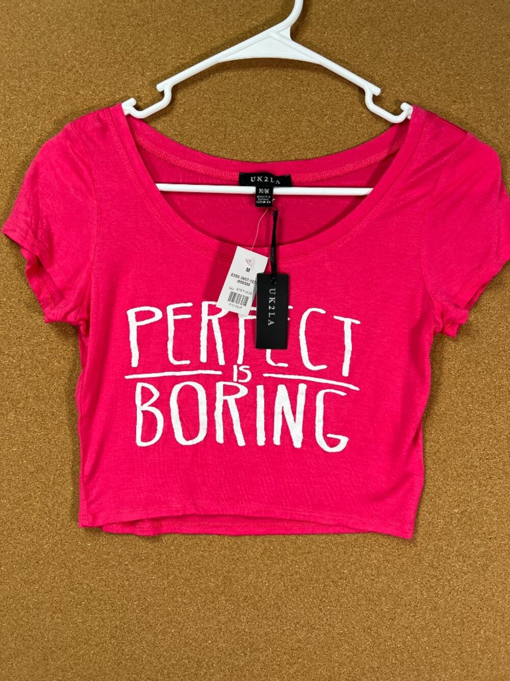 UK2LA Women Crop Top Shirt Medium Pink Graphic Tee Short Sleeve Scoop Neck NWT